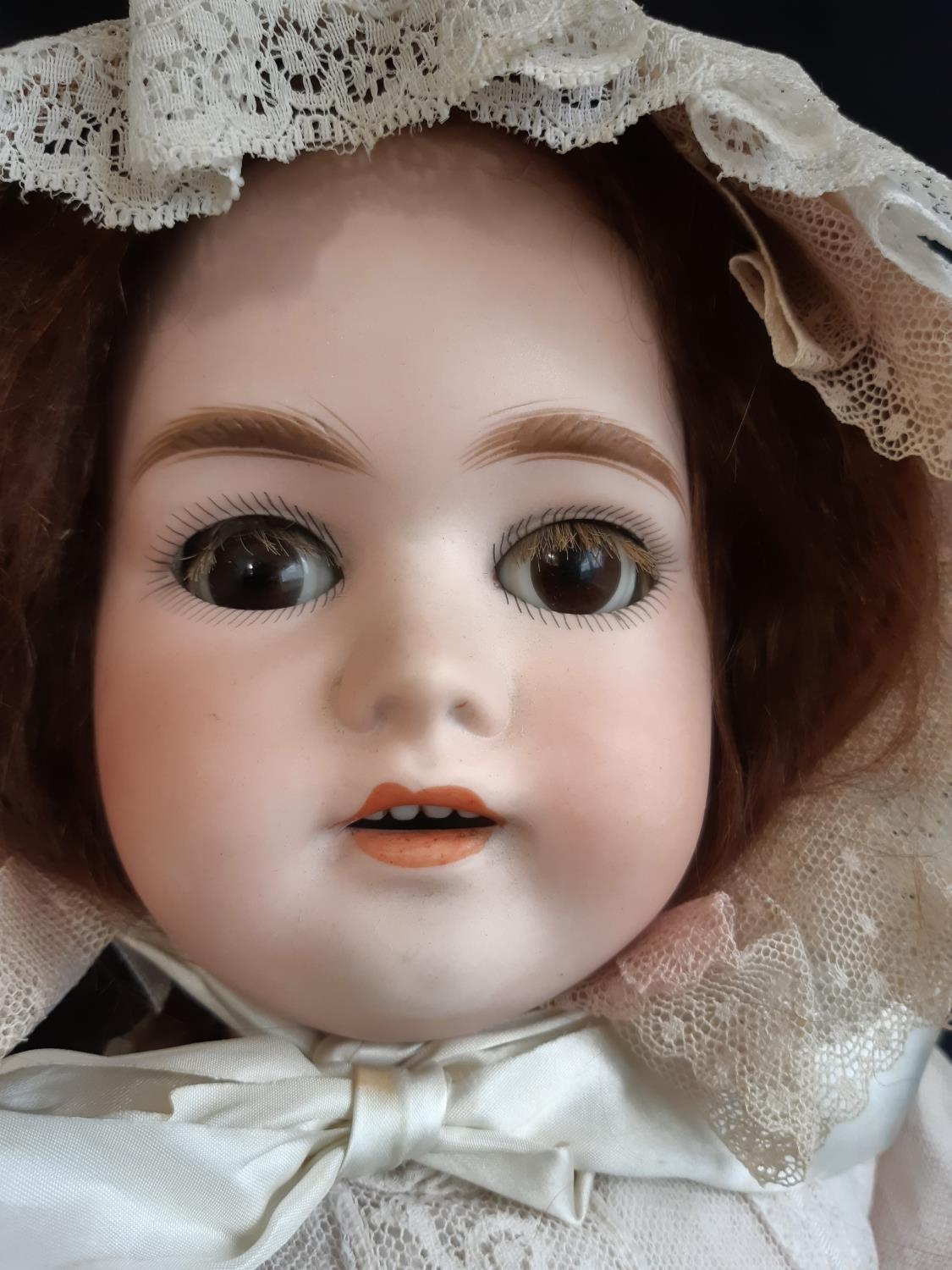 Early 20th century bisque head doll with jointed composition body, closing brown eyes, open mouth - Image 2 of 7