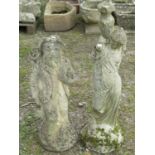 A weathered cast composition garden ornament in the form of a classical maiden water carrier, 90