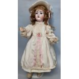 Early 20th century large German 'Walkure' bisque head doll, by Kley & Hahn, mould 61, with closing