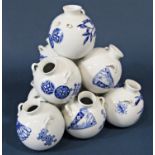 A blue and white Worcester posy vase in the form of 10 small two handled pots forming a pyramid,