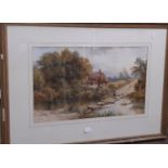 Landscape scene depicting figure crossing river (19th century), watercolour on paper, signed 'L.