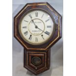 19th century drop dial wall clock, the case with painted finish, enclosing an eight day striking