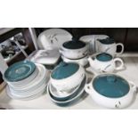 A collection of Denby Greenwheat pattern dinnerwares comprising coffee pot, tea pot, three lidded