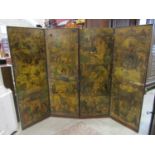 A late Victorian/Edwardian freestanding four fold screen with scrap work panels, each panel 52 cm