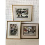 John Yardley - Three watercolours on paper by the same artist (contemporary), city and park