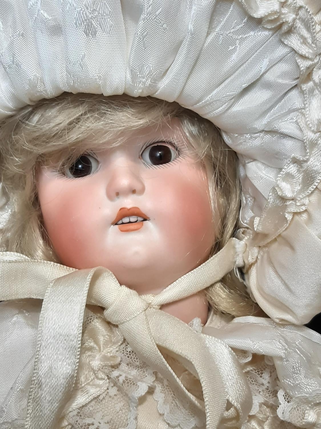 Early 20th century bisque head doll with closing brown eyes, open mouth with teeth and jointed - Image 3 of 7