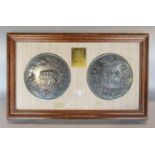 Two mounted 19th century bronze medals of the 'Prince Regents Arms', both with Greek classical