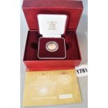 A 2002 gold proof half sovereign with box and certificate