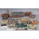 2 boxes of model railway building materials and assembled buildings