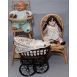 Mixed doll collection including a reproduction Kammer & Rheinhardt bisque head doll with vintage