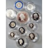 A collection of various denomination silver proof coinage, five x 10p, three x 5p, two x 20p,