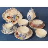 A collection of 18th century and other tea bowls including an example by Beaux, Newhall, Liverpool