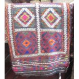 An old Sunni flat weave runner with bright coloured panels, 269cm x 72cm.