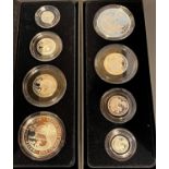 2008 Britannia four coin silver proof set, £2, £1, 50p, 20p and 2009 Britannia four coin silver