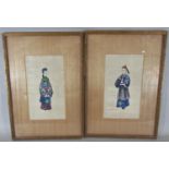 Pair of Chinese rice paper paintings of man and woman in court dress (19/20th Century), 24 x 13 cm