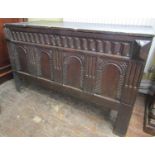 17th century oak coffer with rising lid, the front elevation enclosed by four arcaded panels and