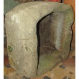 A weathered natural stone thick walled trough of square form with single shaped end 51 cm wide x