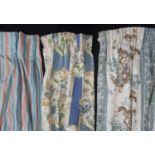 Four single vintage curtains for use as curtains or for fabric salvage; two in Warner 'Peacocks