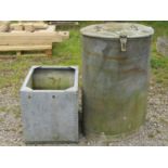 A small galvanised steel water tank of rectangular form with pop riveted seams, 67 cm long x 49 cm