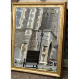 A large gilt frame wall mirror with bevelled edge mirror plate, set within a moulded frame, 145 cm x