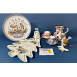 Seven birds by Karl Ens, collection of cabinet cups and saucers by Worcester, collection of twelve