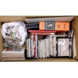 A box containing a mixed collection of items to include, vintage stamp catalogues, small box of