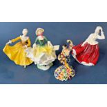 Three Royal Doulton figures, Becky, Gail and Kirsty, together with a further Spanish dancer in resin