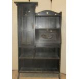 An Arts & crafts dark stained oak slender freestanding bureau bookcase combination with pierced