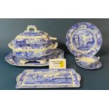 A collection of Spode Italian blue and white printed dinnerware, comprising dinner plates, side