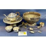 A large quantity of silver plated table ware, including a large oval tray, toast rack, vinaigrette
