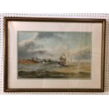 Watercolour of ships by the coastline (circa 19th Century), watercolour on paper, monogrammed 'PB'