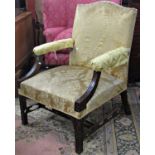 19th century Gainsborough open elbow chair with blind fret decoration, with square cut supports