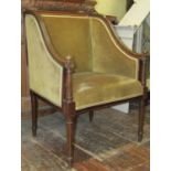 19th century mahogany drawing room chair with carved and moulded show-wood frame, raised on turned