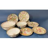 Group of 19th Century Chinese Canton famille rose porcelain bowls and dishes to include: punch