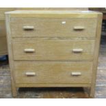 Pale oak chest of three drawers, almost certainly Heals, 76cm W