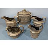Collection of Wedgwood basalt ware including oviform sucrier and cover, cream jugs, both with relief