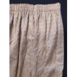 1 pair full length curtains, in gold/ beige damask type fabric, lined + thermal lining with pencil