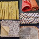 Mixed textile collection including the following; extra long single thermal lined curtain in gold