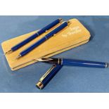 Sheaffer Targa Malt Blue 1054 fountain pen with 14k nib, ballpoint pen and propelling pencil, boxed