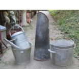 A small collection of vintage galvanised wares including buckets, coal hod and watering can