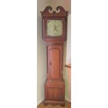 Georgian oak longcase clock, the trunk with full length door, cross banded in walnut with reeded and