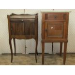 A stained walnut bedside or lamp table with shallow frieze drawer over a tambour sliding door within