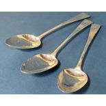 Three Georgian silver serving spoons, two London 1811 by George Turner and a third maker unknown,