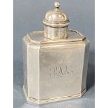 An early 20th century Georgian style tea caddy with canted corners, removable lid and stopper,