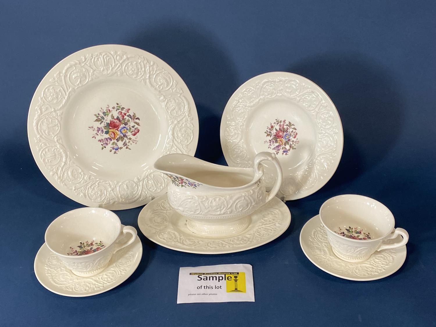 A collection of Wedgwood Patrician-Swansea dinnerware comprising dinner plates, side plates, soup
