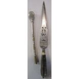 A South American silver plated bombilla “straw” 20.5cm and a dagger of Middle Eastern/Indian