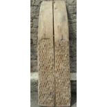 An antique pine agricultural threshing board/sledge with inset flintstone 56 cm wide x 190 cm