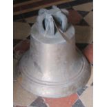 A heavy cast bell metal crown top bell (lacks clanger), 36 cm diameter x 34 cm high