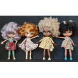 Four customised Blythe dolls by Hasbro/Tomy; all are 'Neo' type with 2006 doll mould, jointed limbs,