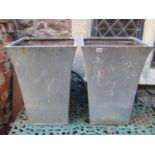 A pair of contemporary weathered tin planters of square tapered and slightly swept form, 40 cm